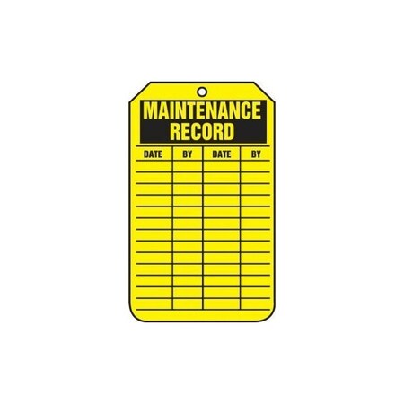 Accuform Safety Tags, MAINTENANCE RECORD, 8.5in x 3.875in, RP-Plastic, 5PK TRS321PTM